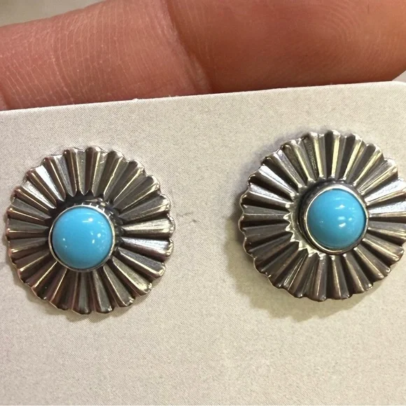 Sterling Silver & Turquoise Navajo Concho Stud Earrings - Picture 2 of 5